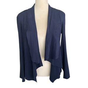 Dana Buchman Faux Suede Draped Navy Jacket Women Size M Soft Coastal Nautical